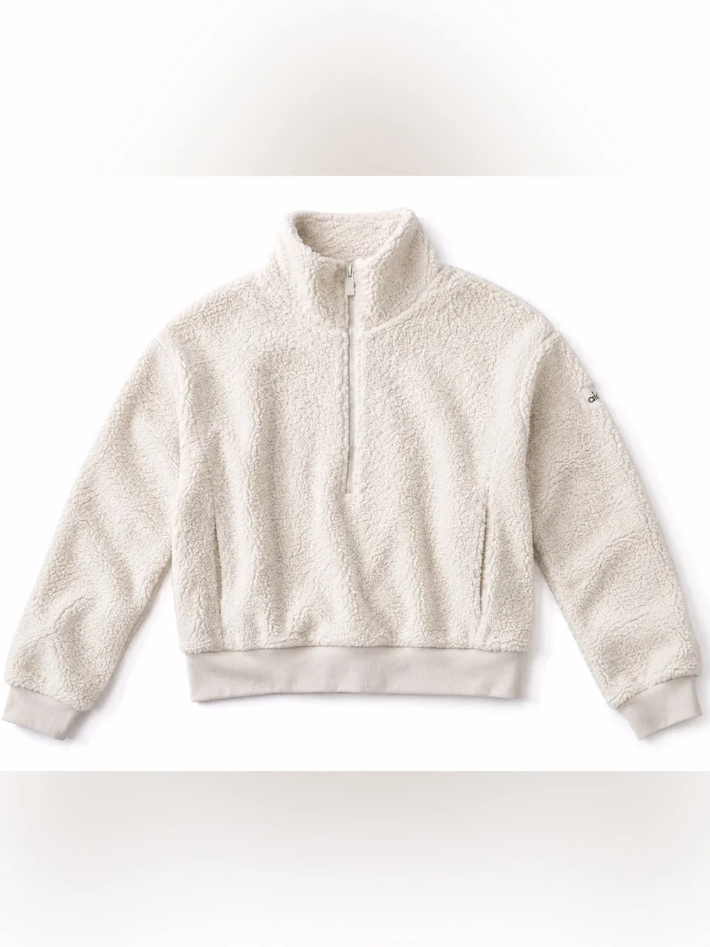 ALO Yoga Micro Sherpa Solstice Coverup Quarter-Zip Creamy Ivory Size Small